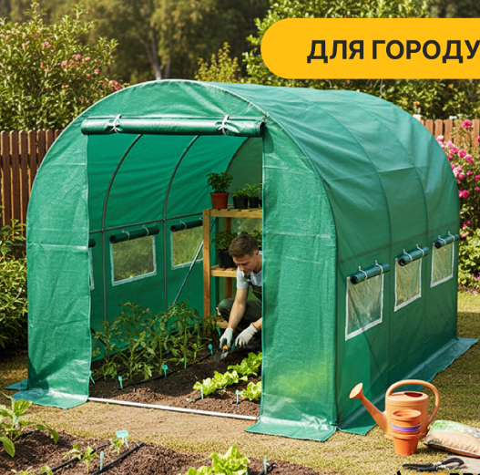 Садова теплиця LEOBRO Garden 6м&sup2; (3х2м) &mdash; сталевий каркас. Посилена армована плівка: Вітростійка та надійна LB-G101-GRN фото