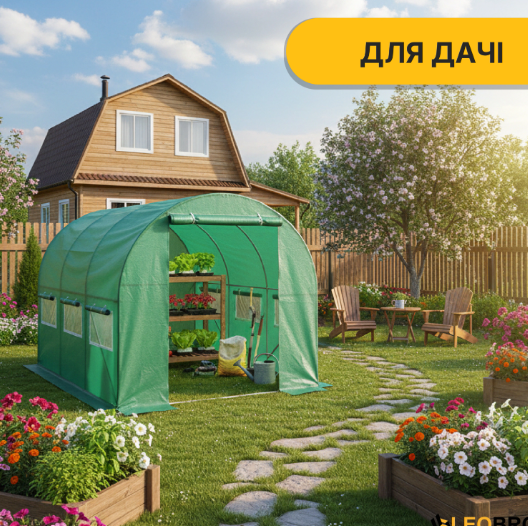 Садова теплиця LEOBRO Garden 6м&sup2; (3х2м) &mdash; сталевий каркас. Посилена армована плівка: Вітростійка та надійна LB-G101-GRN фото