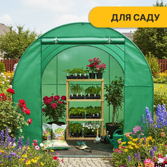 Садова теплиця LEOBRO Garden 6м&sup2; (3х2м) &mdash; сталевий каркас. Посилена армована плівка: Вітростійка та надійна LB-G101-GRN фото