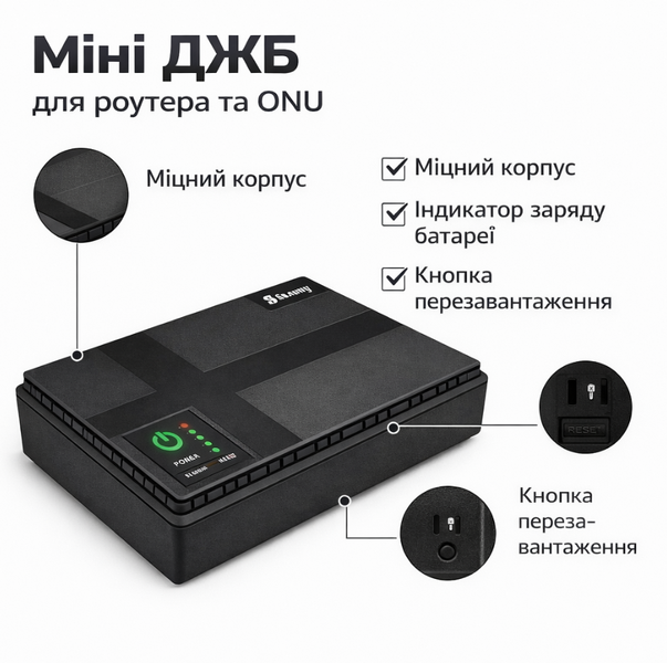 Mini UPS, ИБП для роутера 20000 мАч (36W): ТЯНЕТ ВСЁ &mdash; от роутера до камер! 5V, 9V, 12V, POE. 10 часов автономии, защита от скачков напряжения ONU36 фото