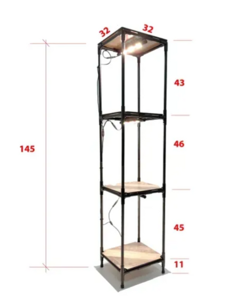 Полка Troya Light напольная высокая 1,45 м, 4-х уровневый металлический стеллаж с подсветкой для растений TroyaL фото