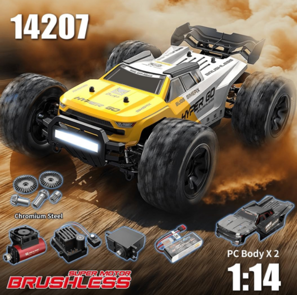 Радиоуправляемая машинка MJX 14207 1:14 4WD до 55 км/ч, до 20мин, бесколлекторный внедорожник RC машинка, металлическая подвеска, масляные аморты, LED-подсветка  9453252 фото