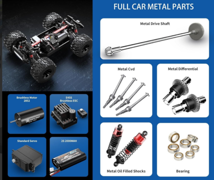 Радиоуправляемая машинка MJX 14208 1:14 4WD до 50 км/ч, бесщеточный RC внедорожник, металлическая подвеска, аккумулятор 85545454 фото