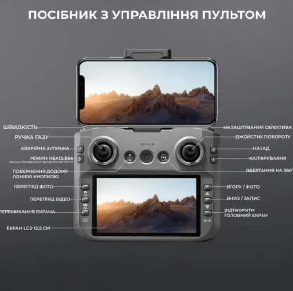 Дрон AE S156 с камерой 2K, квадрокоптер с экраном на пульте 12.5 см, FPV, 20мин, 200м, бесколлекторные двигатели. 45353541 фото