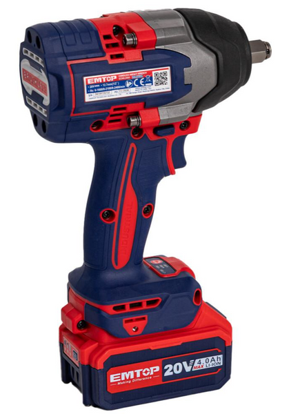 Аккумуляторный ударный гайковерт EMTOP ECIWL2085 20 В, 1000 Нм, 1/2", 2&times;4 Ач, бесщеточный ECIWL2085 фото