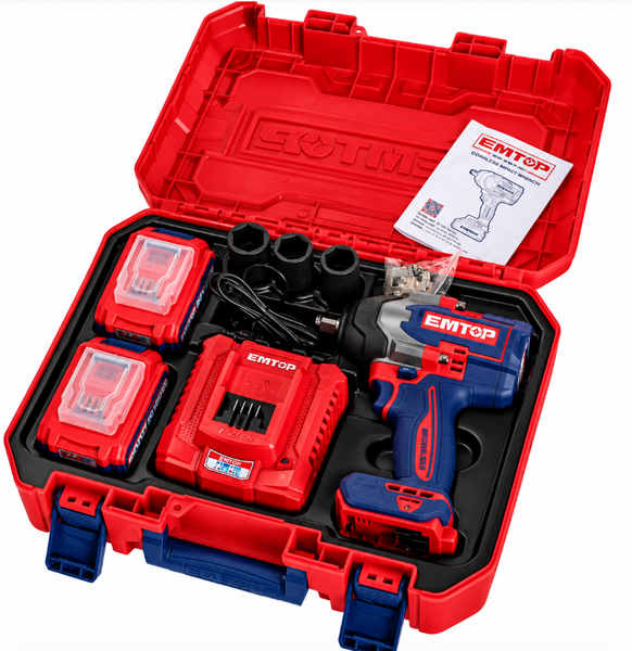 Аккумуляторный ударный гайковерт EMTOP ECIWL2085 20 В, 1000 Нм, 1/2", 2&times;4 Ач, бесщеточный ECIWL2085 фото