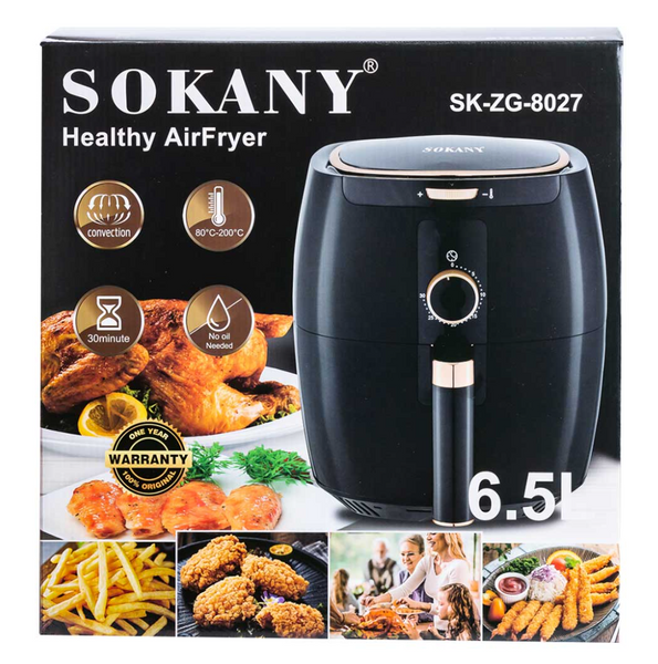 Аэрогриль-фритюрница SOKANY SK-8027 на 6,5 л с терморегулятором, чёрная SK8027 фото