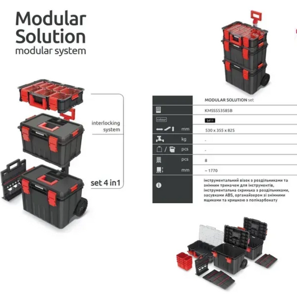 Мобильный модульный кейс-комплект Kistenberg Modular Solution 4-в-1 (на колесах + телескопическая ручка) KMSS553585B1 фото