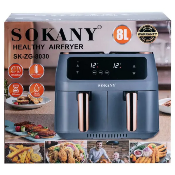 Аерогриль-фритюрниця SOKANY SK-ZG-8030 на 8 літрів 2 контейнери з таймером, сірий SKZG8030G фото