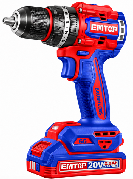 Аккумуляторная ударная дрель-шуруповерт EMTOP EEDK16601 20 В, 66 Н&middot;м + набор инструментов 166 предметов EEDK16601 фото