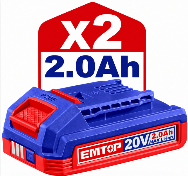 Аккумуляторная дрель-шуруповерт EMTOP ECDL206686 20 В, 66 Н&middot;м, бесщеточная, 2&times;2 А&middot;ч, со сменными насадками ECDL206686 фото