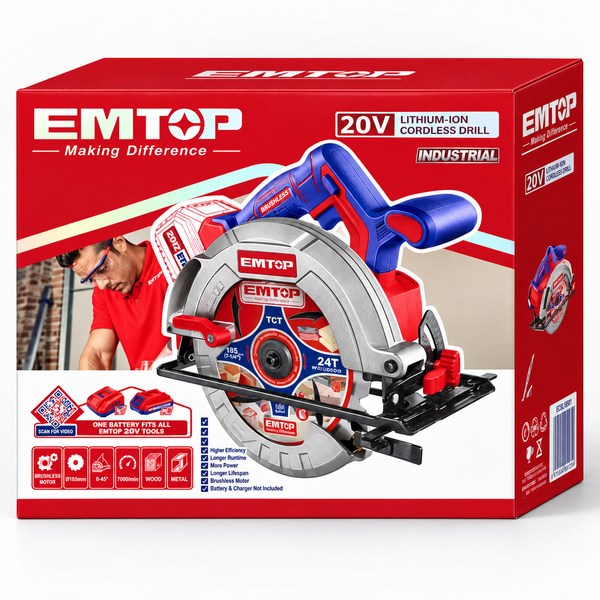 Аккумуляторная дисковая пила EMTOP ELCS18513 20 В, бесщеточная, диск 185 мм, АКБ 5 Ач, пропил до 65 мм ELCS18513 фото