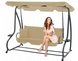 Качели садовые 2в1 с навесом и подстаканниками 210x120x170 см GardenLine KRE0759, 260кг. сталь, водонепроницаемая бежевая ткань. Качеля 3-местная для дачи и двора KRE0759 фото 3