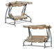 Качели садовые 2в1 с навесом и подстаканниками 210x120x170 см GardenLine KRE0759, 260кг. сталь, водонепроницаемая бежевая ткань. Качеля 3-местная для дачи и двора KRE0759 фото 1