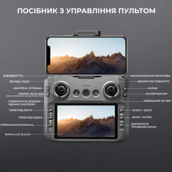 Квадрокоптер AE S156 с камерой 2K, дрон с экраном на пульте 12.5 см, FPV, до 20 мин полета, бесколлекторные моторы. 4535354 фото