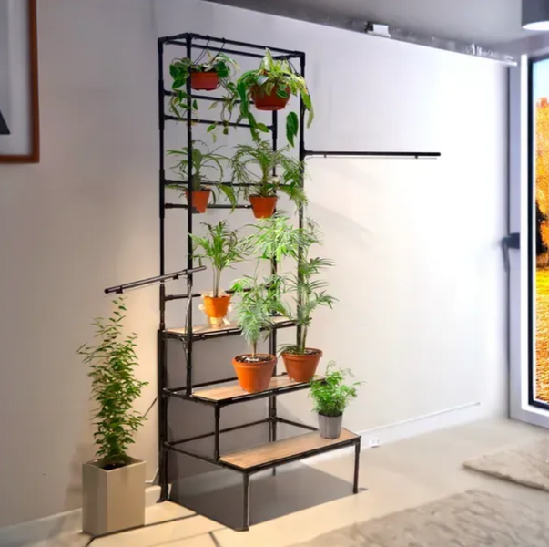 Многоярусная подставка для цветов Barva Metalight с подсветкой LED фитолампами полного спектра, металлическая с подвесом для горшков и кашпо BarvaMeta фото