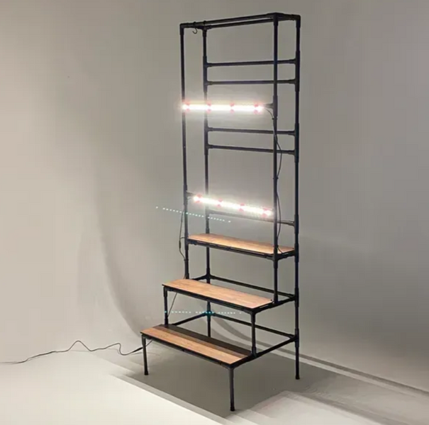 Многоярусная подставка для цветов Barva Metalight с подсветкой LED фитолампами полного спектра, металлическая с подвесом для горшков и кашпо BarvaMeta фото
