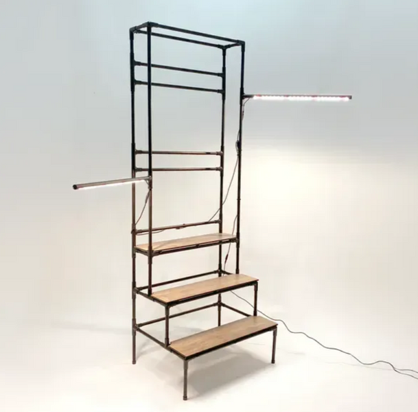 Многоярусная подставка для цветов Barva Metalight с подсветкой LED фитолампами полного спектра, металлическая с подвесом для горшков и кашпо BarvaMeta фото
