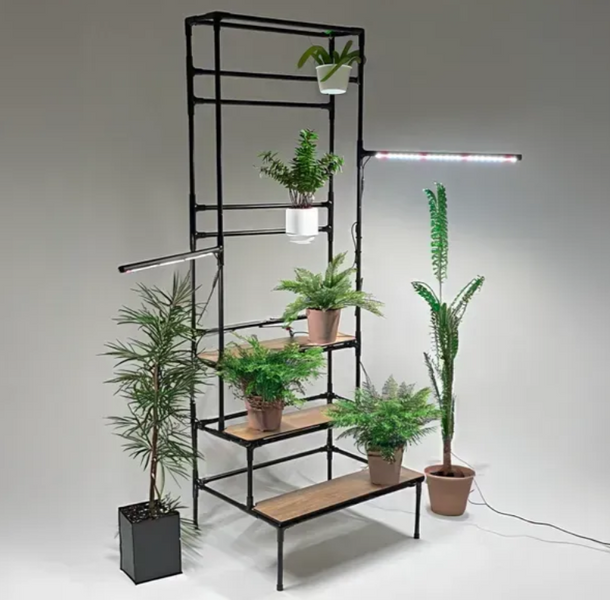 Многоярусная подставка для цветов Barva Metalight с подсветкой LED фитолампами полного спектра, металлическая с подвесом для горшков и кашпо BarvaMeta фото