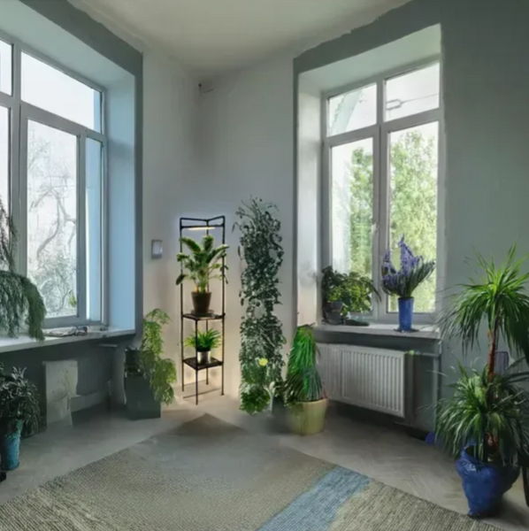 Полиця-стелаж для квітів з підсвічуванням Cornetta Light. Кутова підлогова підставка для рослин з фітолампами CornettaL фото